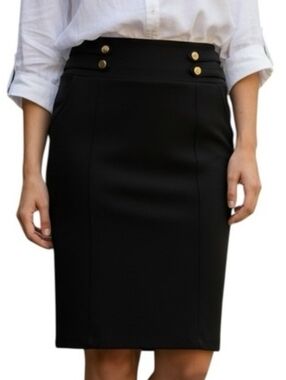 HARPER black pencil skirt with gold buttons